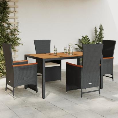 Set mobilier de grădină cu perne, 5 piese, negru, poliratan GartenMobel Dekor
