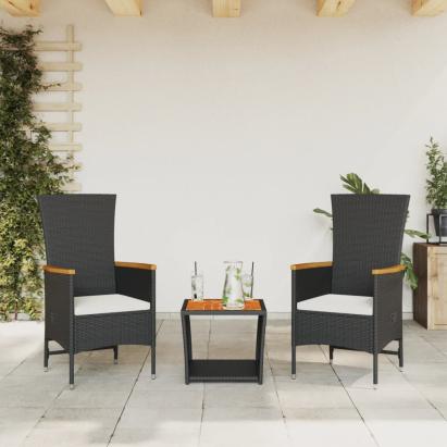 Set mobilier de grădină cu perne, 3 piese, negru, poliratan GartenMobel Dekor