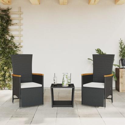 Set mobilier de grădină cu perne, 3 piese, negru, poliratan GartenMobel Dekor