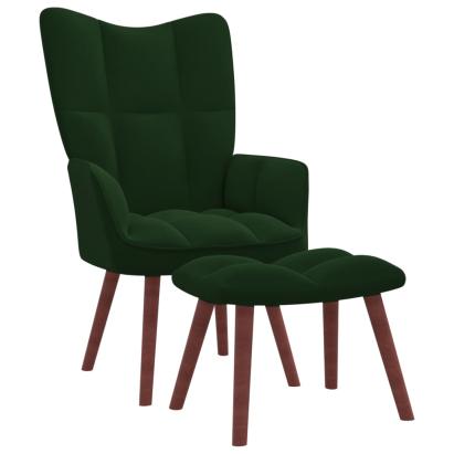 Scaun de relaxare cu taburet, verde închis, catifea GartenMobel Dekor