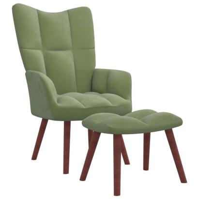Scaun de relaxare cu taburet, verde deschis, catifea GartenMobel Dekor