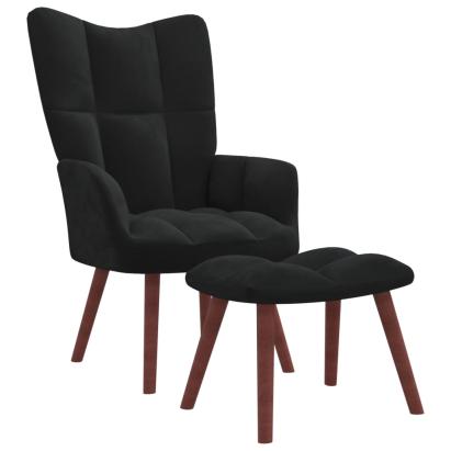 Scaun de relaxare cu taburet, negru, catifea GartenMobel Dekor