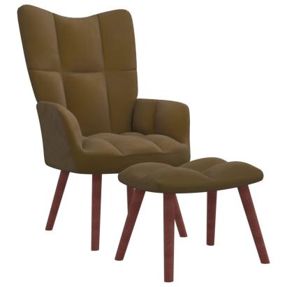 Scaun de relaxare cu taburet, maro, catifea GartenMobel Dekor