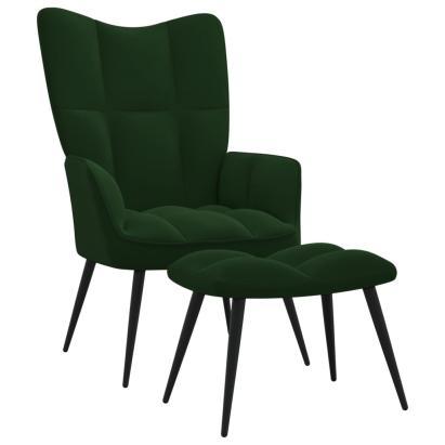 Scaun de relaxare cu taburet, verde închis, catifea GartenMobel Dekor