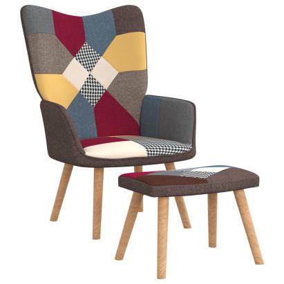 Scaun de relaxare cu taburet, textil, petice GartenMobel Dekor