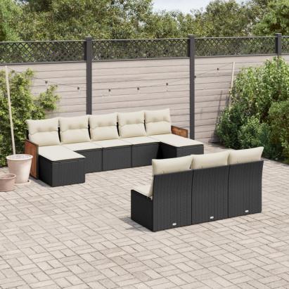 Set canapele de grădină cu perne, 10 piese, negru, poliratan GartenMobel Dekor