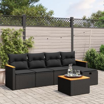 Set mobilier de grădină cu perne, 6 piese, negru, poliratan GartenMobel Dekor