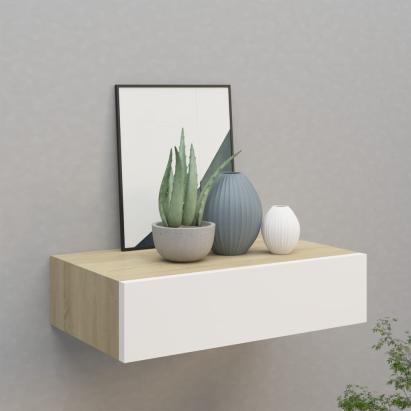 Dulap de perete cu sertar, alb și stejar, 40x23,5x10 cm, MDF GartenMobel Dekor