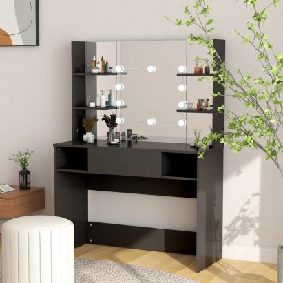 Masă machiaj cu lumini LED, negru, 100x40x135 cm , MDF GartenMobel Dekor