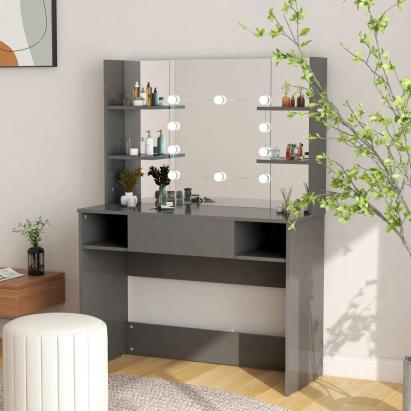 Masă machiaj cu lumini LED, gri, 100x40x135 cm , MDF GartenMobel Dekor