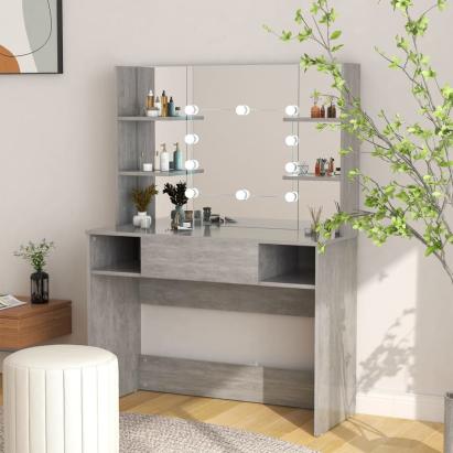 Masă machiaj cu lumini LED, gri beton, 100x40x135 cm , MDF GartenMobel Dekor