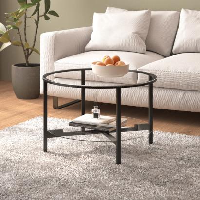 Masă de ceai, negru și transparent,70 cm, sticlă securizată GartenMobel Dekor