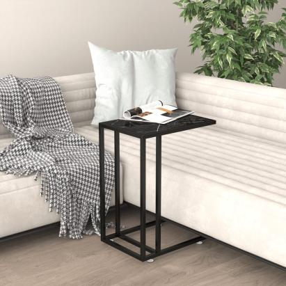 Masă laterală de calculator negru marmură 50x35x65 cm sticlă GartenMobel Dekor