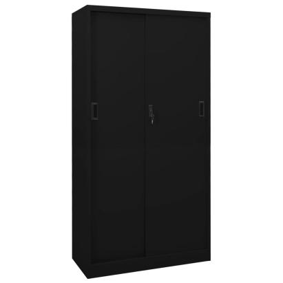 Dulap de birou cu ușă glisantă, negru, 90x40x180 cm, oțel GartenMobel Dekor