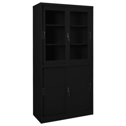 Dulap de birou cu ușă glisantă, negru, 90x40x180 cm, oțel GartenMobel Dekor