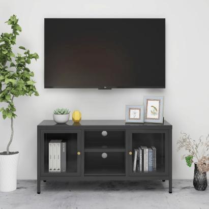 Dulap TV, antracit, 105x35x52 cm, oțel și sticlă GartenMobel Dekor