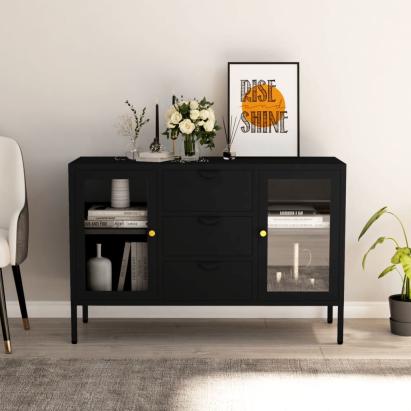 Servantă, negru, 105x35x70 cm, oțel și sticlă securizată GartenMobel Dekor
