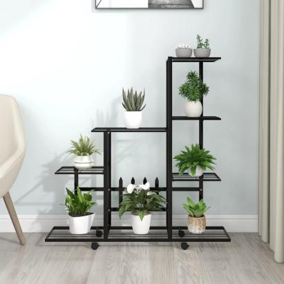 Suport pentru flori cu roți, 94,5x25x92,5 cm, negru, metal GartenMobel Dekor