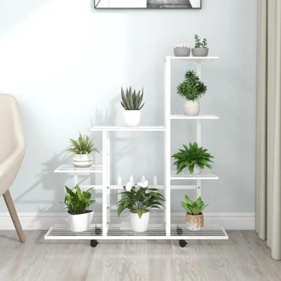 Suport pentru flori cu roți, 94,5x25x92,5 cm, alb, metal GartenMobel Dekor