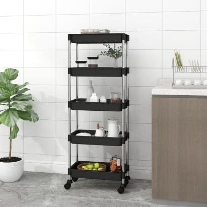 Cărucior de bucătărie 5 niveluri negru 42x29x128 cm fier și ABS GartenMobel Dekor
