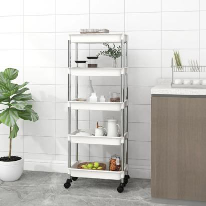 Cărucior de bucătărie 5 niveluri alb 42x29x128 cm fier și ABS GartenMobel Dekor