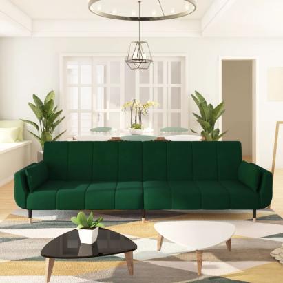 Canapea extensibilă cu 2 locuri, 2 perne, verde închis, catifea GartenMobel Dekor