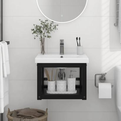 Cadru chiuvetă de baie pentru perete, negru, 40x38x31 cm, fier GartenMobel Dekor