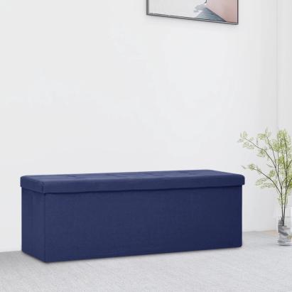 Bancă de depozitare pliabilă, albastru, imitație de pânză GartenMobel Dekor