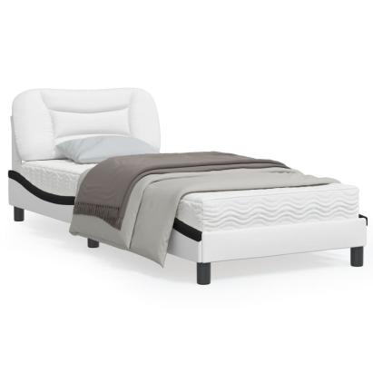 Cadru de pat cu tăblie alb și negru 90x190 cm piele artificială GartenMobel Dekor
