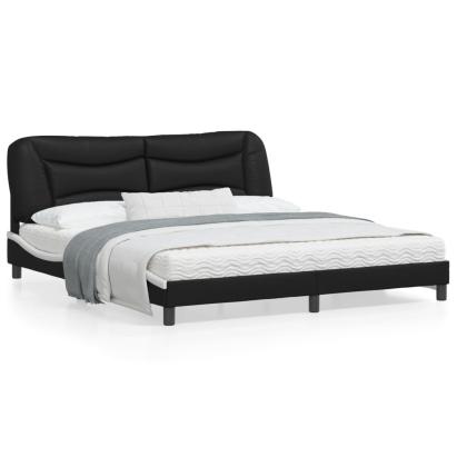 Cadru de pat cu tăblie negru și alb 180x200cm piele artificială GartenMobel Dekor