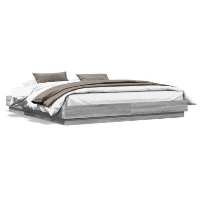 Cadru de pat cu lumini LED, gri sonoma, 200x200 cm GartenMobel Dekor
