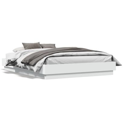 Cadru de pat cu lumini LED, alb, 135x190 cm GartenMobel Dekor