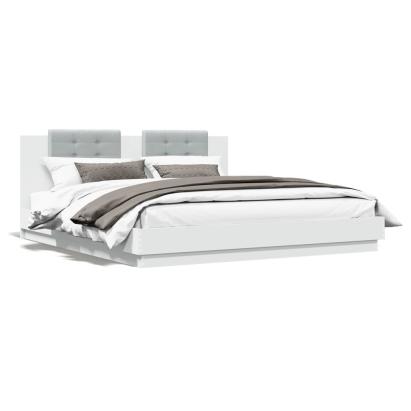 Cadru de pat cu tăblie și lumini LED, alb, 180x200 cm GartenMobel Dekor