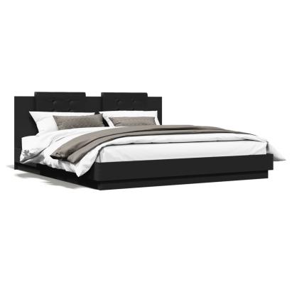 Cadru de pat cu tăblie și lumini LED, negru, 180x200 cm GartenMobel Dekor
