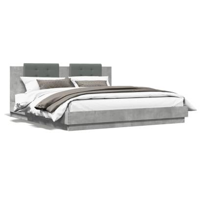 Cadru de pat cu tăblie și lumini LED, gri beton, 160x200 cm GartenMobel Dekor