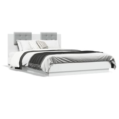 Cadru de pat cu tăblie și lumini LED, alb, 150x200 cm GartenMobel Dekor