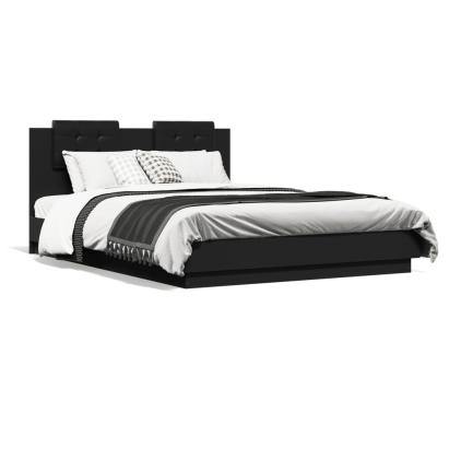 Cadru de pat cu tăblie și lumini LED, negru, 150x200 cm GartenMobel Dekor