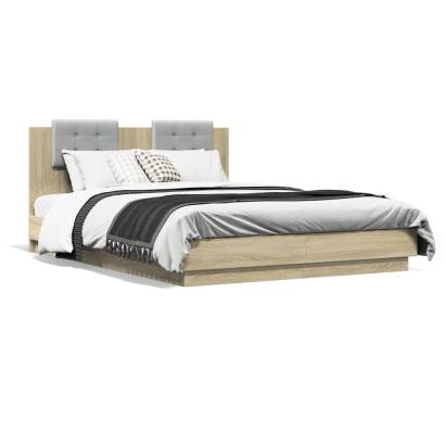 Cadru de pat cu tăblie și lumini LED, stejar sonoma, 120x200 cm GartenMobel Dekor