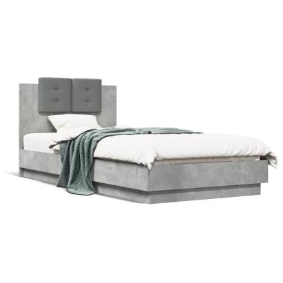 Cadru de pat cu tăblie și lumini LED, gri beton, 100x200 cm GartenMobel Dekor