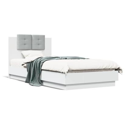 Cadru de pat cu tăblie și lumini LED, alb, 90x200 cm GartenMobel Dekor