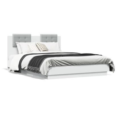 Cadru de pat cu tăblie și lumini LED, alb, 140x190 cm GartenMobel Dekor