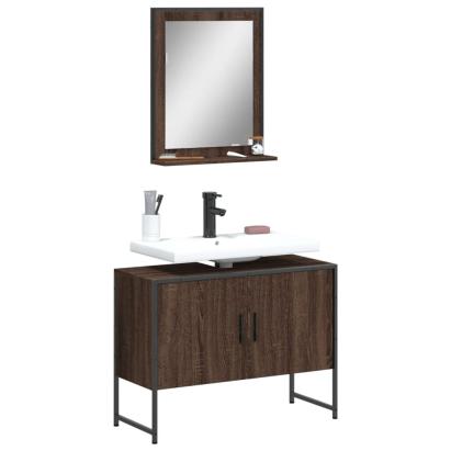 Set dulapuri de baie, 2 piese, stejar maro, lemn prelucrat GartenMobel Dekor