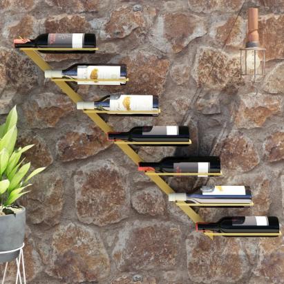 Suport sticle de vin, de perete, 7 sticle, auriu, metal GartenMobel Dekor