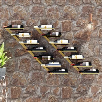 Suport sticle vin montat pe perete,2 buc.,7 sticle,auriu, metal GartenMobel Dekor
