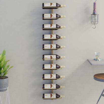Suport sticle de vin, de perete, 10 sticle, auriu, metal GartenMobel Dekor