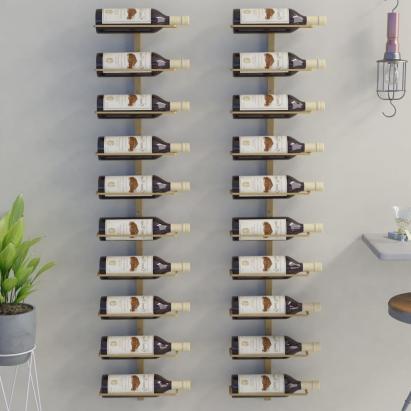 Suport sticle de vin, de perete, 10 sticle, 2 buc, auriu, metal GartenMobel Dekor