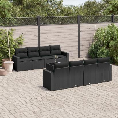 Set mobilier de grădină cu perne, 9 piese, negru, poliratan GartenMobel Dekor