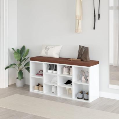 Bancheta pantofar, alb extralucios, 103x30x48 cm, lemn compozit GartenMobel Dekor