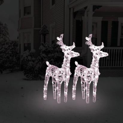 Reni de Crăciun, 2 buc., alb cald, 80 LED-uri, acril GartenMobel Dekor
