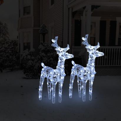 Reni de Crăciun, 2 buc., alb rece, 80 LED-uri, acril GartenMobel Dekor